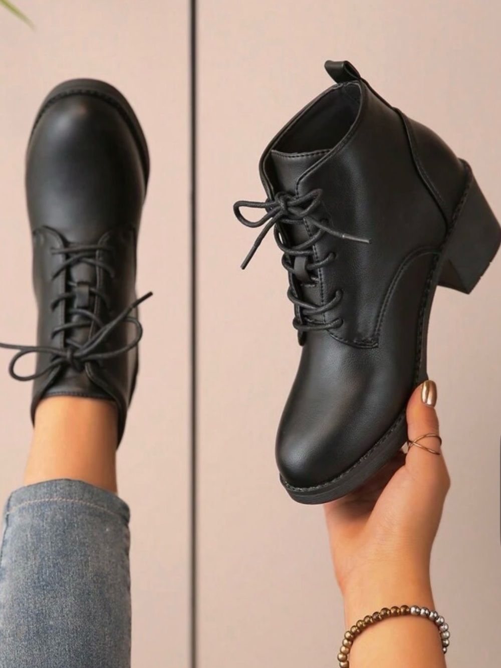 Women's Black Lace-Up Ankle Boots